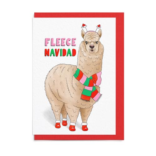 Sketchy Print Co - Lustige Weihnachtskarte für Freund oder Mama - Fleece Navidad - niedliches Alpaka Lama von Sketchy Print Co