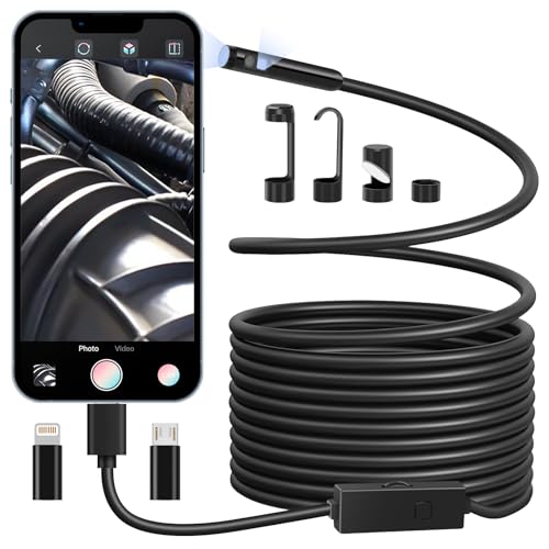 Dual EndoskopKamera mit Licht, 1080P HD Inspektionskamera mit 8 Adjustable LED Lights, 5 Meters Semi-Rigid Cable Ip67 Waterproof Endoskopkamera Handy für Android and ios, iPhone, ipad, Samsung Dual EndoskopKamera mit Licht, 1080P HD Inspektionskamera mit 8 Adjustable LED Lights, 5 Meters Semi-Rigid Cable Ip67 Waterproof Endoskopkamera Handy für Android and ios, iPhone, ipad, Samsung von Skeufy