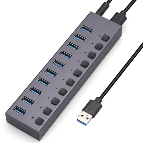 USB-3.0-Splitter, 10-Port-Ladegerät, Multi-Interface-Hub mit Schalter, langlebig, einfache Installation, einfach zu bedienen von Skiitches