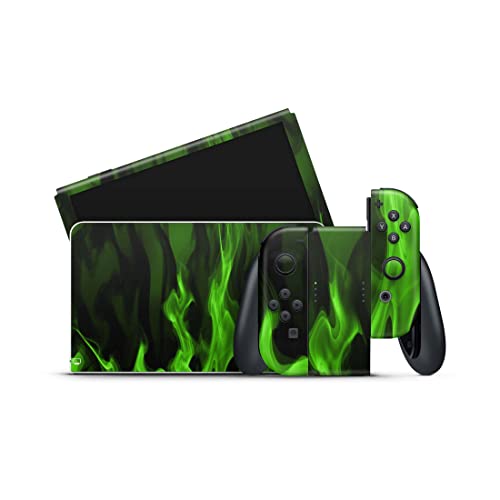 Skins4u Skin Design Folie kompatibel mit Nintendo Switch Konsole & Controller OLED Aufkleber Skins Wraps Decal Gruene-Flammen von Skins4u