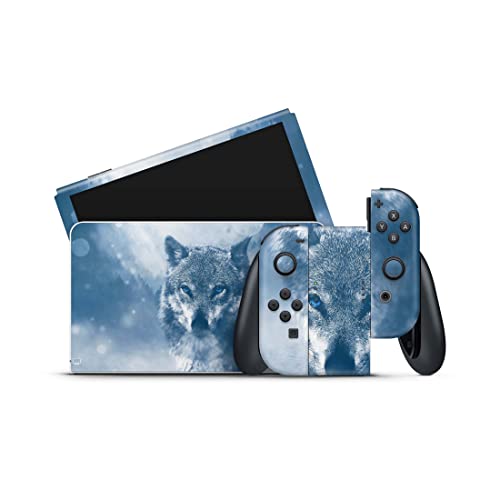 Skins4u Skin Design Folie kompatibel mit Nintendo Switch Konsole & Controller OLED Aufkleber Skins Wraps Decal Wolf-Blue-Eyes von Skins4u