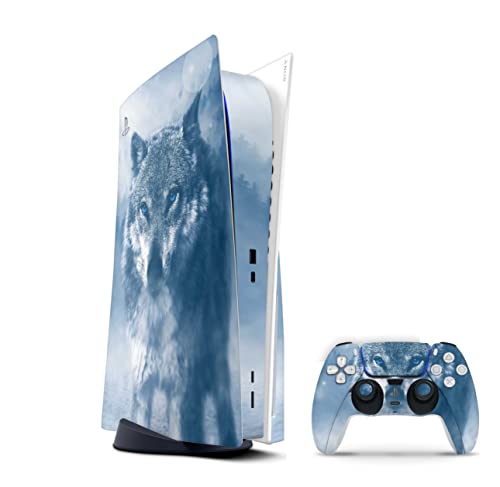 Skins4u Skin Design kompatibel mit Playstation 5 DIGITAL Edition Vinyl Aufkleber Sticker Folie Gaming Case PS5 Cover Konsole Controller Wolf Blue Eyes von Skins4u