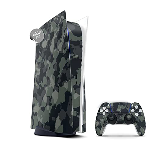 Skins4u Skin Design kompatibel mit Playstation 5 PS5 Disk Edition Vinyl Faceplate Skins für Konsole & Controller Aufkleber Folie PS5 Cover Dark Green camo von Skins4u