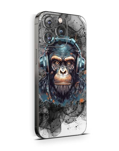 Skins4u Skin für iPhone 15 15 Pro Max 15 Plus 15 Pro Schutzfolie Skins Case Folie Kratzerschutz Design Vinyl Aufkleber (Black Smoke Monkey, iPhone 15 Pro Max) von Skins4u