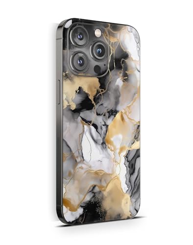 Skins4u Skin für iPhone 15 15 Pro Max 15 Plus 15 Pro Schutzfolie Skins Case Folie Kratzerschutz Design Vinyl Aufkleber (Marmor Gold Black, iPhone 15 Pro Max) von Skins4u