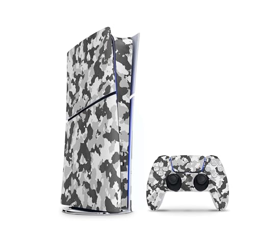 Skins4u Slim PS5 Skins Aufkleber Set kompatibel mit Playstation 5 DIGITAL Edition + PS5 Controller Skin Wrap Faceplate Design Schutz Folie Camouflage von Skins4u