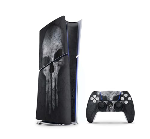 Skins4u Slim PS5 Skins Aufkleber Set kompatibel mit Playstation 5 DIGITAL Edition + PS5 Controller Skin Wrap Faceplate Design Schutz Folie Hard Skull von Skins4u