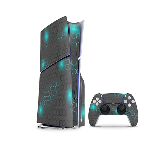 Skins4u Slim PS5 Skins Aufkleber Set kompatibel mit Playstation 5 Disk Edition + PS5 Controller Skin Wrap Faceplate Design Schutz Folie Exo small Blue von Skins4u