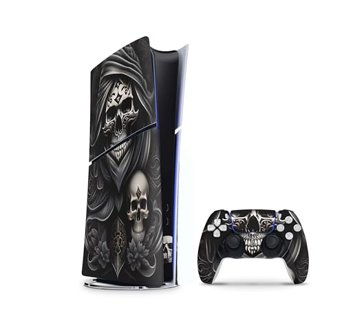 Skins4u Slim PS5 Skins Aufkleber für Playstation 5 Konsole und Controller Skin Vinyl Skin Sticker PS5 Slim Digital Design Schutz Folie Skullmaster von Skins4u
