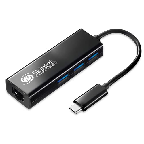 Skintek SK-04-TCLH Adapter USB C Typ C auf LAN Ethernet RJ45 Gigabit 10/100/100, inkl. 3 USB 3.0 HUB, 8 cm Kabel. von Skintek Dynamic Thinking