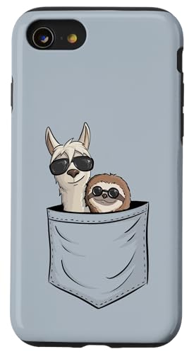 SkizzenMonsters Schicke Lama Shirts Hülle für iPhone SE (2020) / 7 / 8 Funky Faultier & Hipster Lama mit Sonnenbrille in Tasche von SkizzenMonsters Schicke Lama Shirts