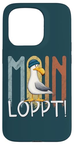 Hülle für iPhone 15 Pro Moin Löppt Lässige Nordsee Ostsee Möwe mit Mütze von Skizzenmonster Maritime Meer Kunst