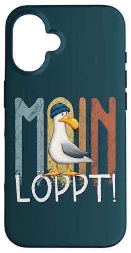 Hülle für iPhone 16 Moin Löppt Lässige Nordsee Ostsee Möwe mit Mütze von Skizzenmonster Maritime Meer Kunst