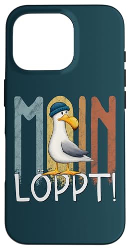 Skizzenmonster Maritime Meer Kunst Hülle für iPhone 16 Pro Moin Löppt Lässige Nordsee Ostsee Möwe mit Mütze von Skizzenmonster Maritime Meer Kunst