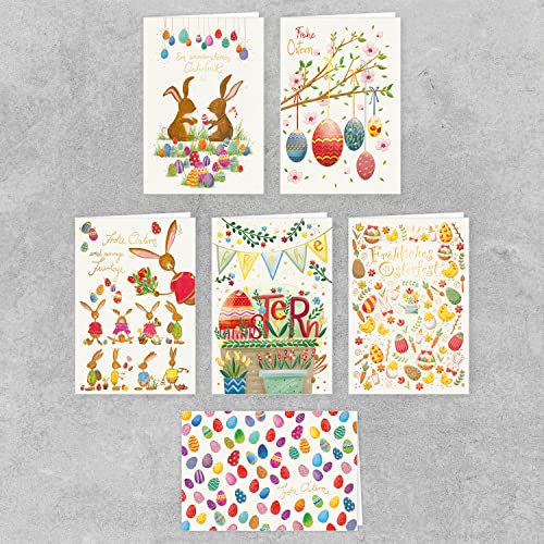 PremiumLine Grußkarten Ostern Set inkl. Umschlag Frohe Ostern Osterhase Ostereier 11,5 x 17,5 cm Osterkarten gedruckt auf umweltfreundlichem Naturkarton (12 Karten) von Skorpion