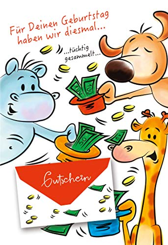 PremiumLine Gutscheinkarte mit Geldkuvert 11,5 x 17,5 cm Geldkarte - Für Deinen Geburtstags haben wir diesmal tüchtig gesammelt - Glückwunschkarte mit farbigem Umschlag von Skorpion