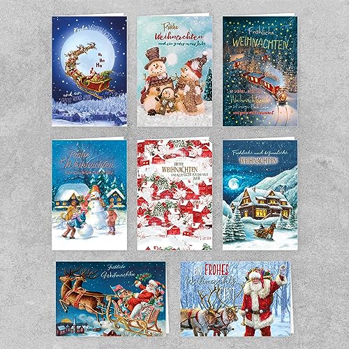 PremiumLine Weihnachtskarten mit Umschlag Set, 8 Stück | verschiedene Motive, Klappkarte Weihnachten Vintage | hochwertige Weihnachtspostkarten für schöne Weihnachtsgrüße von Skorpion