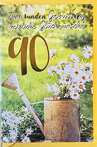 Skorpion Geburtstagskarte 90 Jahre Gänseblümchen im Becher, mit Goldfolie - mit Umschlag von Skorpion