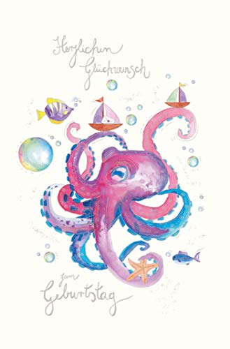Skorpion Glückwunschkarte Geburtstag Krake, Seestern, Fische, mit Silberfolie und Blindprägung - mit Umschlag von Skorpion