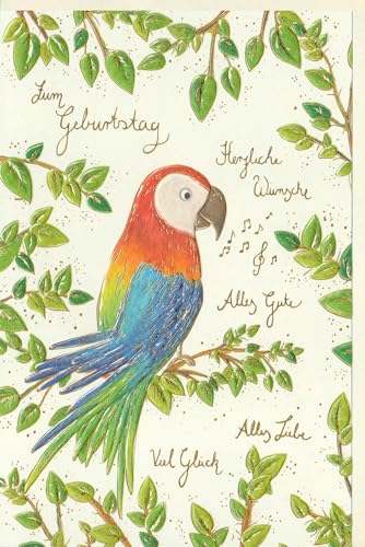 Skorpion Karte Geburtstag Papagei, Naturkarton, mit Goldfolie und Blindprägung - mit Umschlag, 11,5 cm x 17 cm von Skorpion