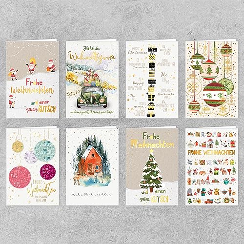 Skorpion PremiumLine Weihnachtskarten Set inkl. Briefumschlag Fröhliche Weihnachten Merry Christmas Grußkarte gedruckt auf umweltfreundlichem Naturkarton mit Goldfolie (8 Karten) von Skorpion