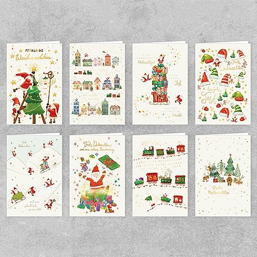 Skorpion PremiumLine Weihnachtskarten Set inkl. Briefumschlag Frohe Weihnachten Merry Christmas handgezeichnete Grußkarte gedruckt auf umweltfreundlichem Naturkarton (16 Karten, Premium Set 2) von Skorpion