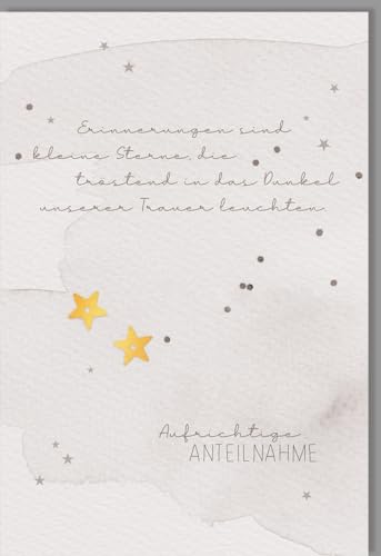 Trauerkarte Spruch Sterne, Naturkarton Erinnerungen sind kleine Sterne - mit Umschlag von Skorpion