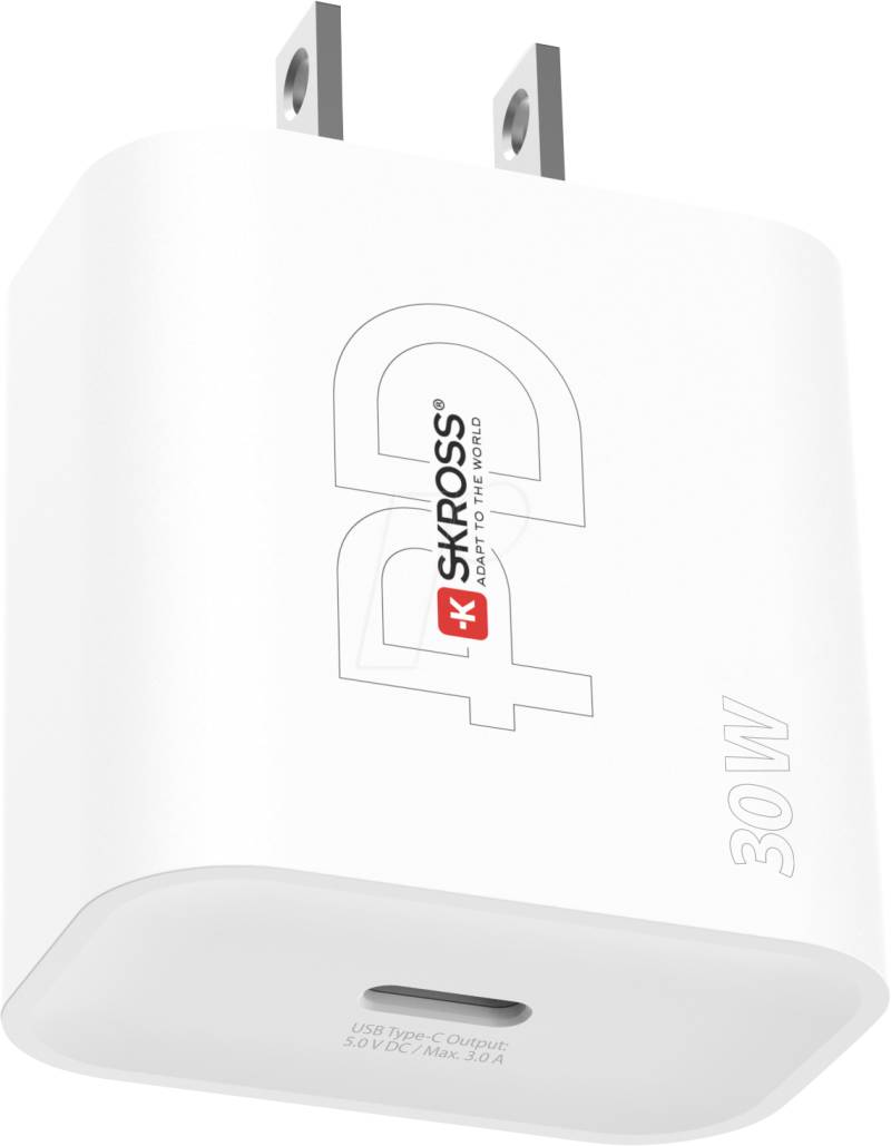 SKROSS 30WPDUSCN - USB-Ladegerät, 30 W, 5 - 20 V, 3000 mA, USB-C(PD) , weiß, US von Skross