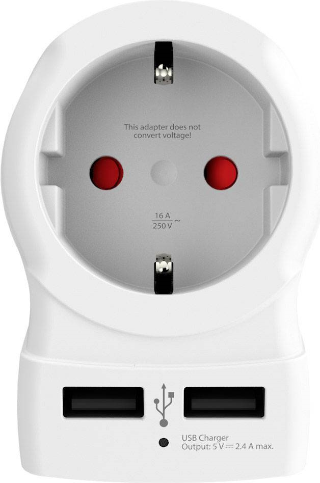 SKROSS Country Travel Adapter - Netzteil - 15 A - 3 Ausgabeanschlussstellen (2 x USB, Stecker USA 2-polig) - weiß (1.500281) von Skross