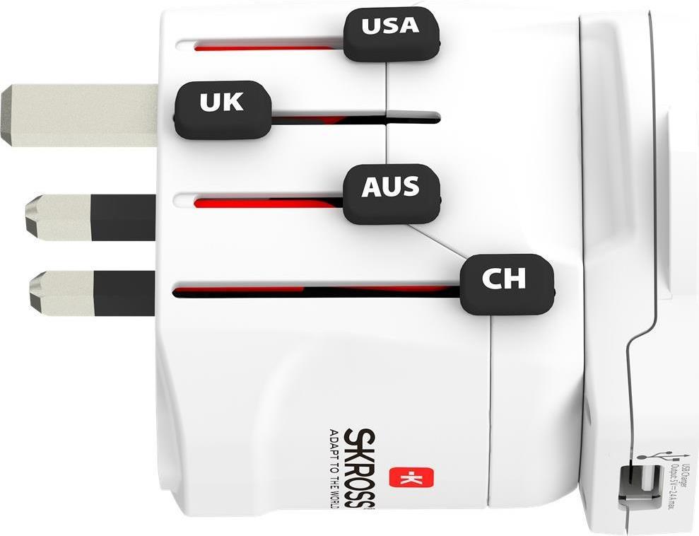 SKROSS Reisestecker PRO World & USB (7A), Weiß (00215276) von Skross