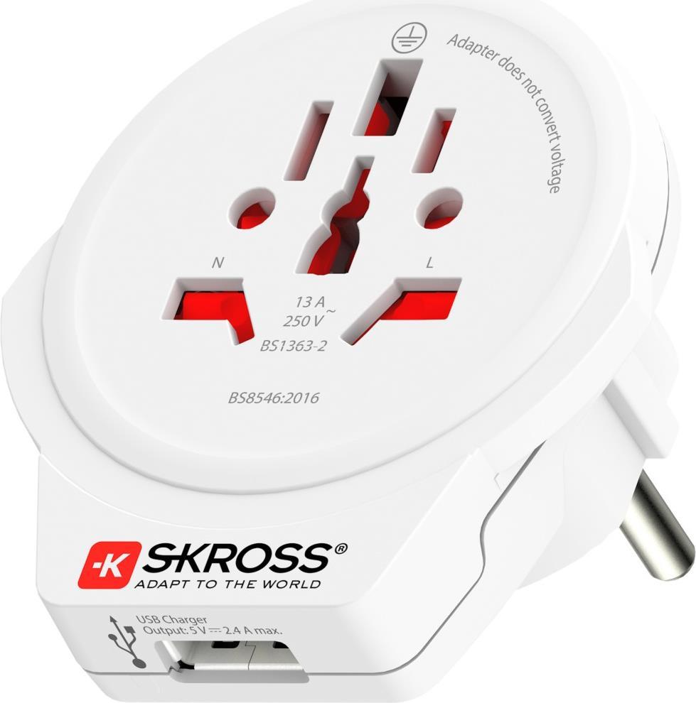 SKROSS Reisestecker World to Europe USB, Weiß (00217668) von Skross