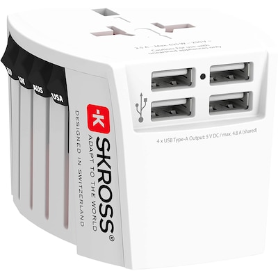 SKROSS World Adapter Pro + USB 4xA 3-polig (7A) Reiseadapter 1302522 von Skross