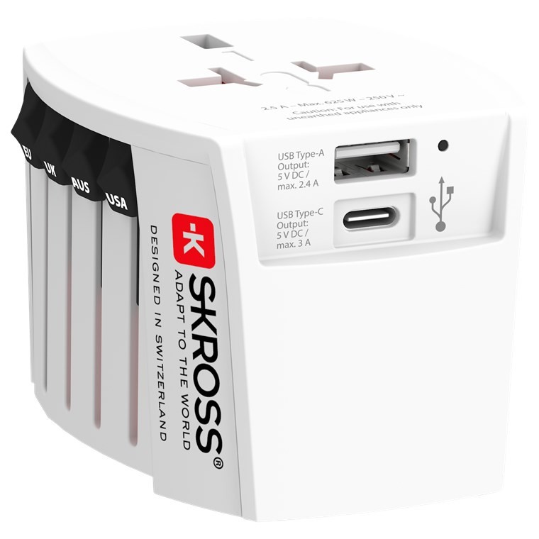 Skross World Adapter MUV USB (AC) - geeignet für alle ungeerdeten Geräte (2-polig) von Skross
