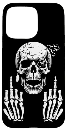 Hülle für iPhone 15 Pro Max Totenkopf Skelett Mittelfinger Halloween Erwachsene Humor F You von Skull Skeleton Middle Finger Apparel & Gifts Co