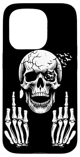 Hülle für iPhone 15 Pro Totenkopf Skelett Mittelfinger Halloween Erwachsene Humor F You von Skull Skeleton Middle Finger Apparel & Gifts Co