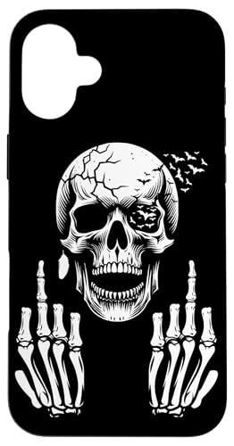 Hülle für iPhone 16 Plus Totenkopf Skelett Mittelfinger Halloween Erwachsene Humor F You von Skull Skeleton Middle Finger Apparel & Gifts Co