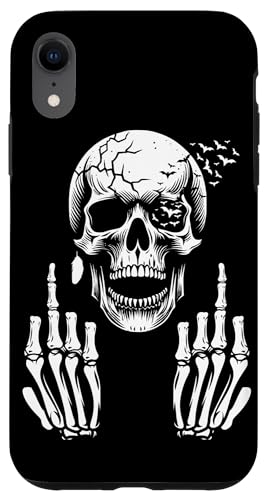 Hülle für iPhone XR Totenkopf Skelett Mittelfinger Halloween Erwachsene Humor F You von Skull Skeleton Middle Finger Apparel & Gifts Co