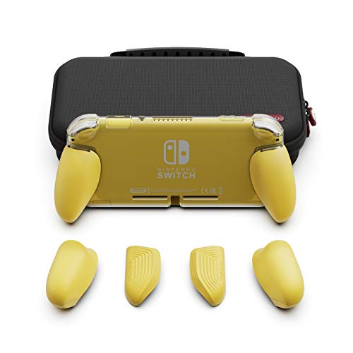 Skull & Co. GripCase Lite Bundle: Eine Bequeme Schutzhülle mit austauschbaren Griffen [passend für alle Handgrößen] für Nintendo Switch Lite [mit Tragetasche] - Gelb von Skull & Co.