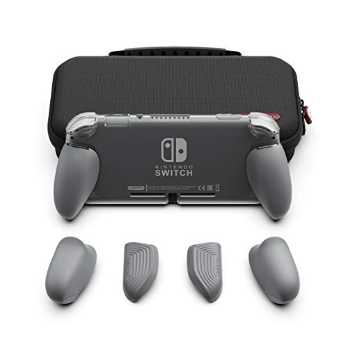 Skull & Co. GripCase Lite Bundle: Eine Bequeme Schutzhülle mit austauschbaren Griffen [passend für alle Handgrößen] für Nintendo Switch Lite [mit Tragetasche] - Grau von Skull & Co.