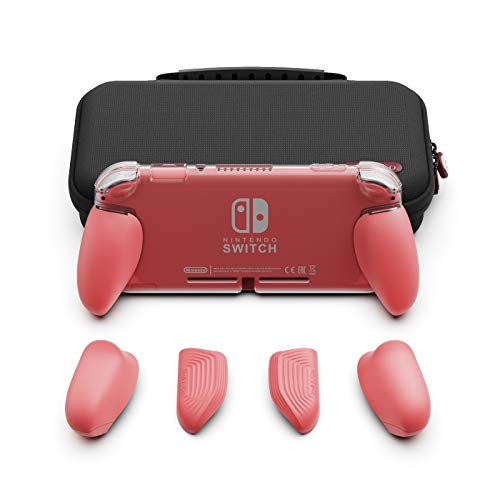 Skull & Co. GripCase Lite Bundle: Eine Bequeme Schutzhülle mit austauschbaren Griffen [passend für alle Handgrößen] für Nintendo Switch Lite [mit Tragetasche] - Koralle von Skull & Co.