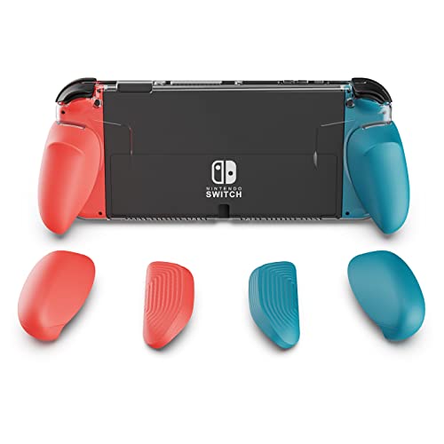 Skull & Co. GripCase OLED für Nintendo Switch OLED-Modell: Eine Andockbare Transparent Schutzhülle mit Austauschbaren Griffen [Passend für Alle Handgrößen] [Keine Tragetasche] - Neon-Blau & Neon-Rot von Skull & Co.