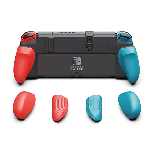 Skull & Co. NeoGrip für Nintendo Switch OLED und Regular Modell: Eine andockbare Schutzhülle mit austauschbaren Griffen [passend für alle Handgrößen] [Keine Tragetasche] - Blau(L) & Neon-Rot(R) von Skull & Co.