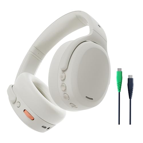 Skullcandy Crusher ANC 2 Over-Ear Noise Cancelling Wireless-Kopfhörer mit Sensory Bass, Extra Charging Cable 50 Std. Akkulaufzeit, Skull-iQ, Alexa-Unterstützung, Mikro, Bluetooth-kompatibel, Bone von Skullcandy