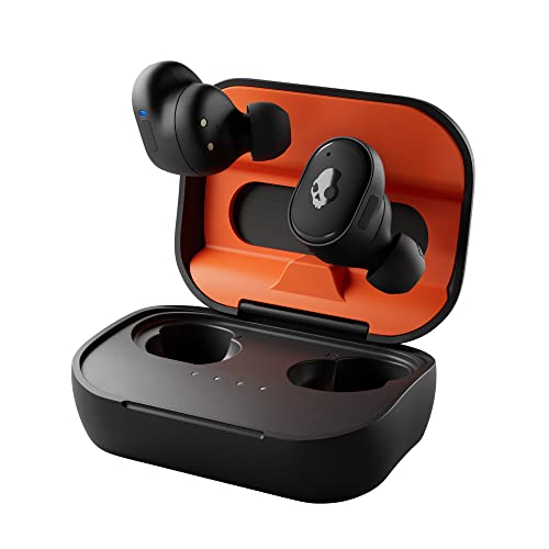 Skullcandy Grind Fuel Kabelloser In-Ear Kopfhörer, 40 Std. Akkulaufzeit, Skull-iQ, Alexa-Unterstützung, Mikro, Kompatibel mit iPhone, Android und Bluetooth-Geräten - Schwarz/Orange von Skullcandy