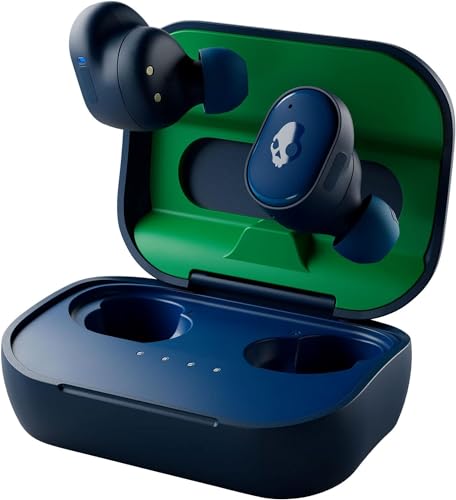 Skullcandy Grind Kabelloser In-Ear Kopfhörer, 40 Std. Akkulaufzeit, Skull-iQ, Alexa-Unterstützung, Mikro, kompatibel mit iPhone, Android und Bluetooth-Geräten - Dunkelblau/Grün von Skullcandy