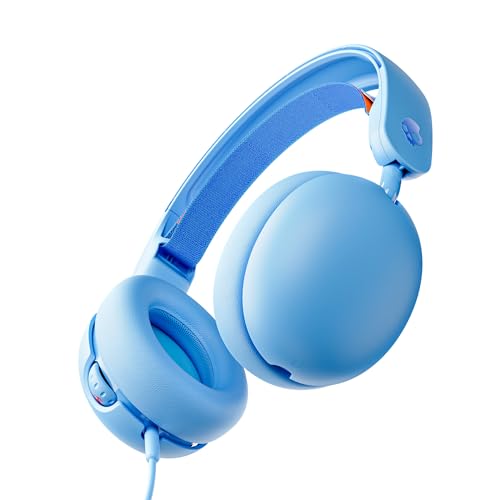 Skullcandy Grom Kabelgebundener Over-Ear-Kopfhörer für Kinder, Lautstärkebegrenzung, gemeinsam nutzbarer Audioanschluss, Mikrofon, kompatibel mit Bluetooth-Geräten und Computern – Blau von Skullcandy