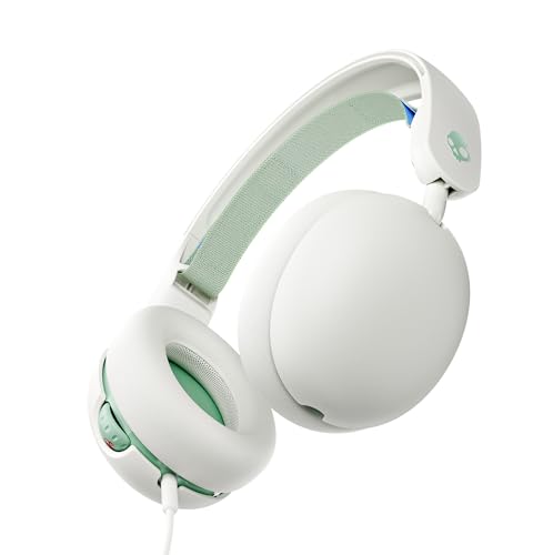 Skullcandy Grom Kabelgebundener Over-Ear-Kopfhörer für Kinder, Lautstärkebegrenzung, gemeinsam nutzbarer Audioanschluss, Mikrofon, kompatibel mit Bluetooth-Geräten und Computern – Weiß von Skullcandy
