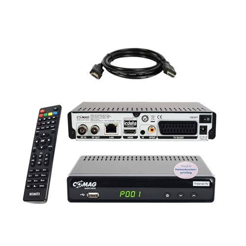 COMAG SL65T2 DVB-T2 Receiver, Freenet TV (Private Sender in Full-HD), PVR Ready, Digital, Full-HD 1080p, HDMI, SCART, Mediaplayer, USB 2.0, 12V tauglich, 1,5m HDMI Kabel von Sky Vision