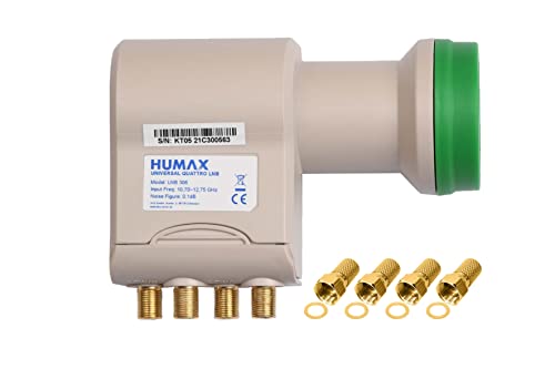 HUMAX Green Power Quattro-LNB, Stromspar-LNB, Satelliten universal LNB für Multischalter, LTE-Filter, Wetterschutzgehäuse und vergoldete F-Stecker, für digitales Fernsehen in HD, Full HD und 4K UHD von Sky Vision