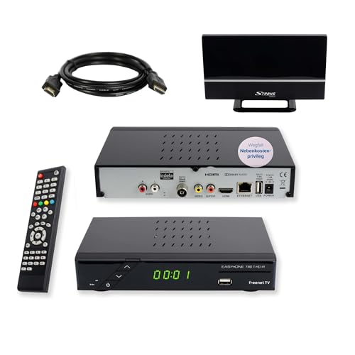Set-ONE EasyOne 740 HD DVB-T2 Receiver, Freenet TV (Private Sender in HD), Full-HD 1080p, HDMI, USB 2.0, 12V tauglich, 2m HDMI Kabel, DVB-T2 Zimmerantenne von Sky Vision